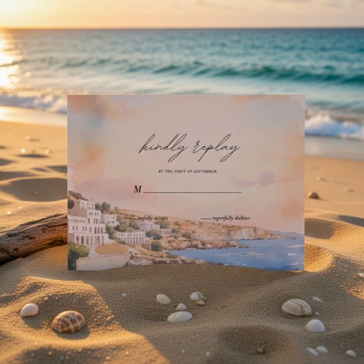 Carte de réponse RSVP de Santorin | Méditerranée