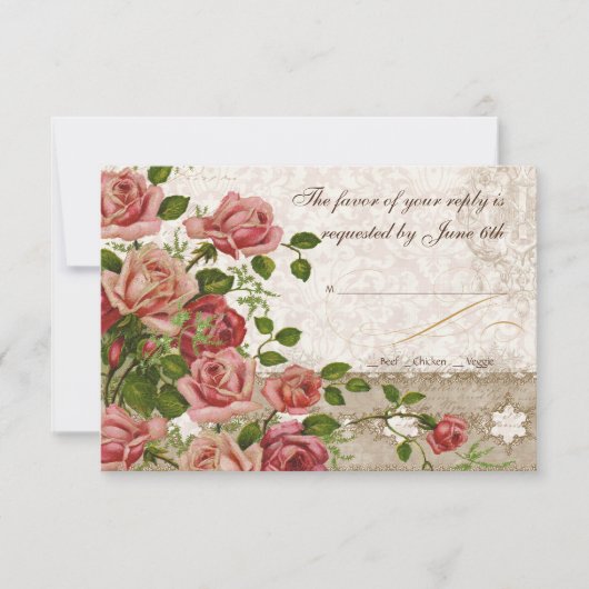 Carte de réponse RSVP - Dentelle Vintage du Rose d (Devant)