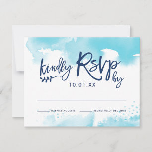 CARTE DE RÉPONSE RSVP design aqua bleu aquarelle