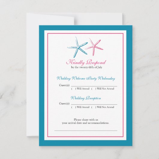 Carte de réponse RSVP Deux étoiles de mer Paon et (Devant)