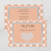 CARTE DE RÉPONSE RSVP DIAMANT CŒUR ABRICOT PÊCHE (Devant / Derrière)