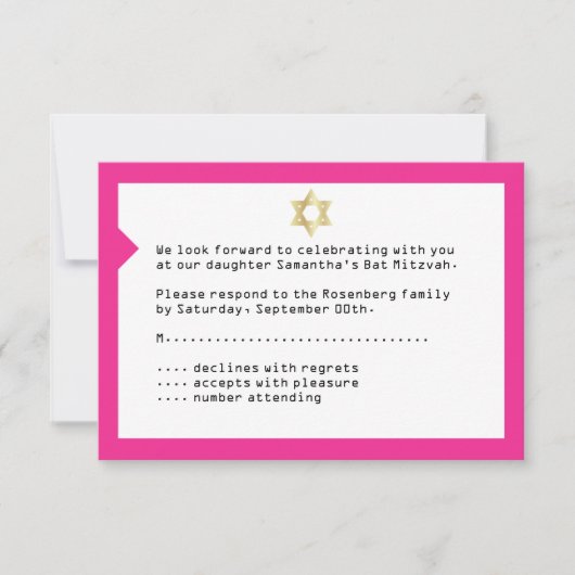 Carte de réponse RSVP du Bat mitzvah de billets de (Devant)