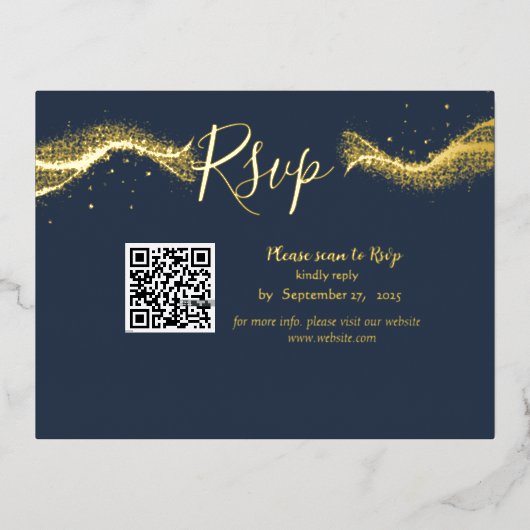 Carte de réponse rsvp du code Qr bleu de la Marine (Recto)
