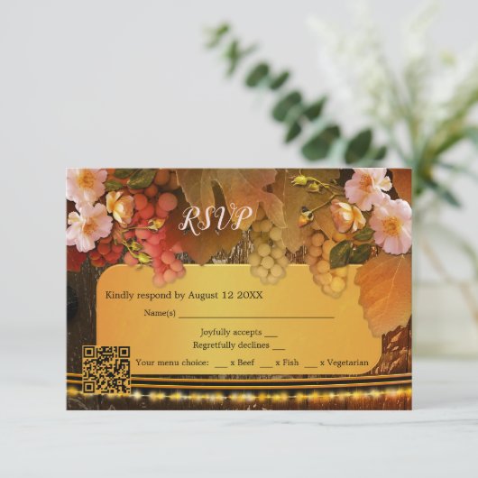 Carte de réponse RSVP du vignoble avec code QR Ros (Debout devant)