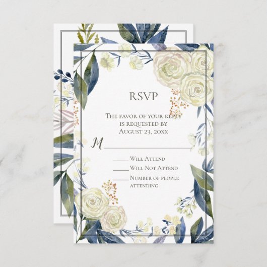 Carte de réponse RSVP Elegant Blue Watercolor Flow (Devant / Derrière)
