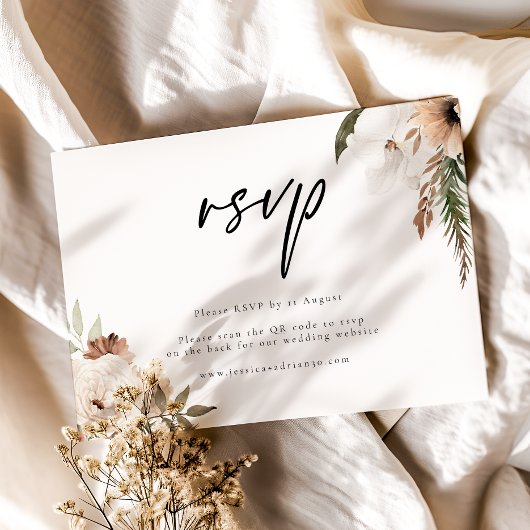 Carte de réponse RSVP Elegant Boho Mariage QR Code