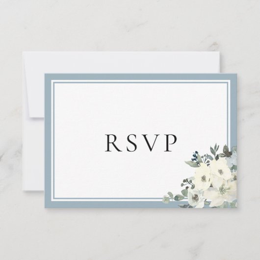 Carte de réponse RSVP élégante avec bordure bleu p (Devant)