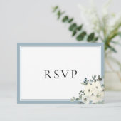 Carte de réponse RSVP élégante avec bordure bleu p (Debout devant)