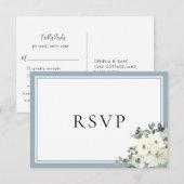 Carte de réponse RSVP élégante avec bordure bleu p (Devant / Derrière)