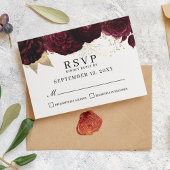 Carte de réponse RSVP élégante en burgundy floral
