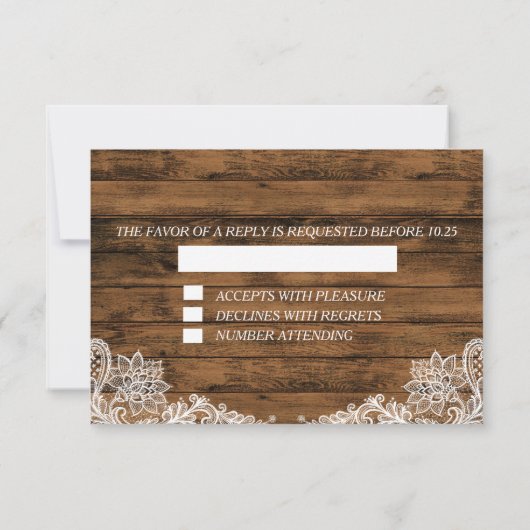 Carte de réponse RSVP en bois et dentelle avec gui (Dos)
