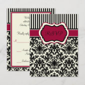 Carte de réponse RSVP en damas noir, ivoire et ray (Devant / Derrière)