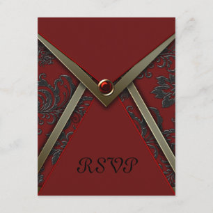 Carte de réponse RSVP en damas rouge et noir avec