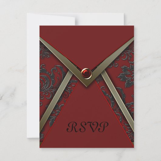 Carte de réponse RSVP en damas rouge et noir avec (Devant)