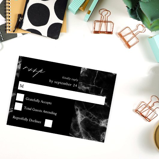 Carte de réponse RSVP en marbre noir