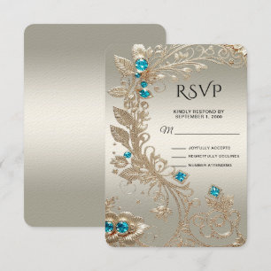 Carte de réponse RSVP en pierres bleues dorées emb
