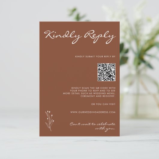 Carte de réponse RSVP en terre cuite Motif Moderne (Debout devant)