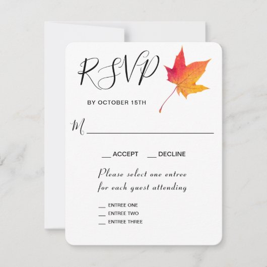 Carte de réponse RSVP Entrée Feuille d'automne Aut (Devant)