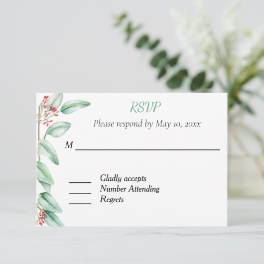 Carte de réponse RSVP Eucalyptus Wedding (Debout devant)