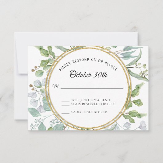 Carte de réponse RSVP Feuillage de Couronne Eucaly (Devant)