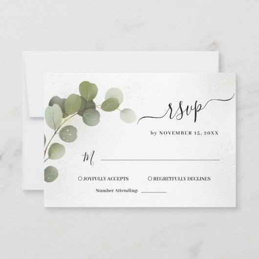 Carte de réponse RSVP Feuillage de verdure Eucalyp (Devant)