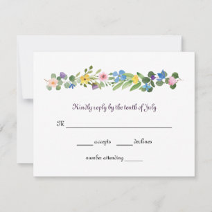 Carte de réponse RSVP Fleur sauvage aquarelle
