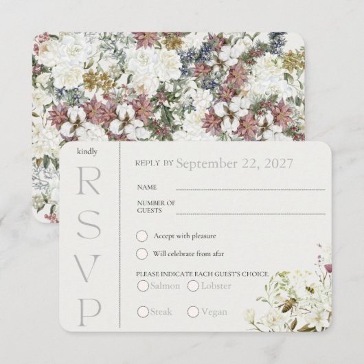 Carte de réponse RSVP Fleur sauvage florale (Devant / Derrière)