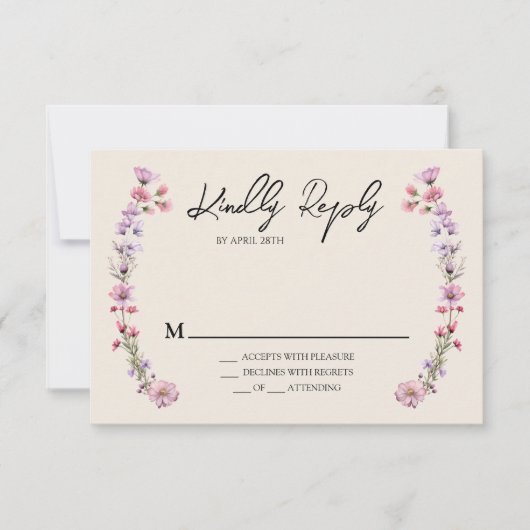 Carte de réponse RSVP Fleur sauvage moderne Beige (Devant)