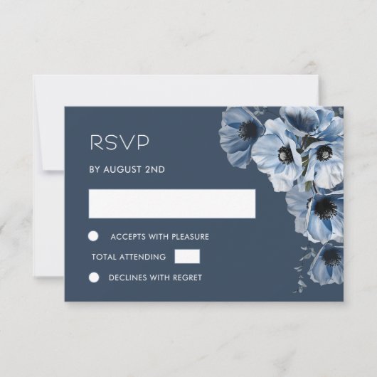 Carte de réponse RSVP Fleur Transparente Bleue (Devant)