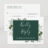 Carte de réponse RSVP Fleur verte émeraude (Devant / Derrière)