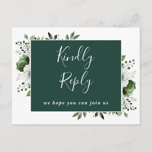 Carte de réponse RSVP Fleur verte émeraude (Devant)
