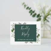 Carte de réponse RSVP Fleur verte émeraude (Debout devant)