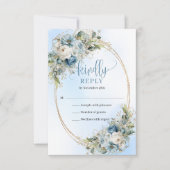 Carte de réponse RSVP Fleurs Blanches Bleu Poussié (Devant)