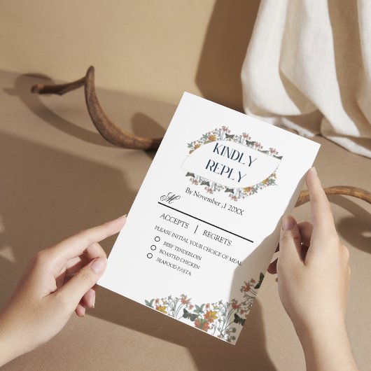 Carte de réponse RSVP Fleurs Boho avec repas