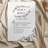 Carte de réponse RSVP Fleurs Boho avec repas