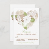 Carte de réponse RSVP Fleurs de cœur vert menthe d (Devant / Derrière)