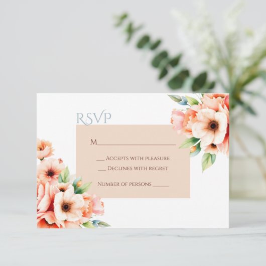 Carte de réponse RSVP Fleurs de pêcher rose élégan (Debout devant)