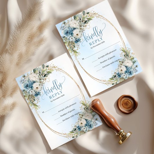 Carte de réponse RSVP Fleurs de verdure bleue élég