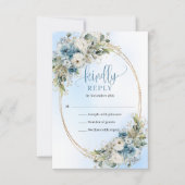 Carte de réponse RSVP Fleurs de verdure bleue élég (Devant)