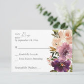 Carte de réponse RSVP Fleurs Violet Pourpre & Rose (Debout devant)