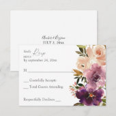 Carte de réponse RSVP Fleurs Violet Pourpre & Rose (Devant / Derrière)
