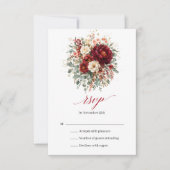 Carte de réponse RSVP Floral Boho Bourgogne Automn (Devant)