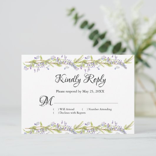 Carte de réponse RSVP Floral Boho violet et bleu (Debout devant)