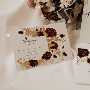 Carte de réponse RSVP Floral Rose Aquarelle Or
