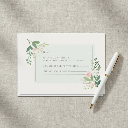 Carte de réponse RSVP Florale à l'aquarelle verte 