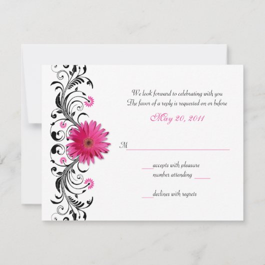 Carte de réponse RSVP florale avec gerbera rose (Dos)