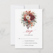 Carte de réponse RSVP florale boho rouge profond a (Devant)