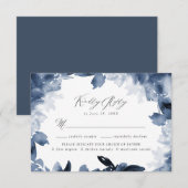 Carte de réponse RSVP florale indigo abstraite ave (Devant / Derrière)