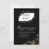 Carte de réponse RSVP florale noire Boho avec repa (Devant)