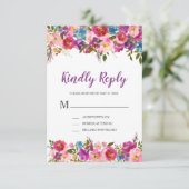Carte de réponse RSVP florale pourpre (Debout devant)